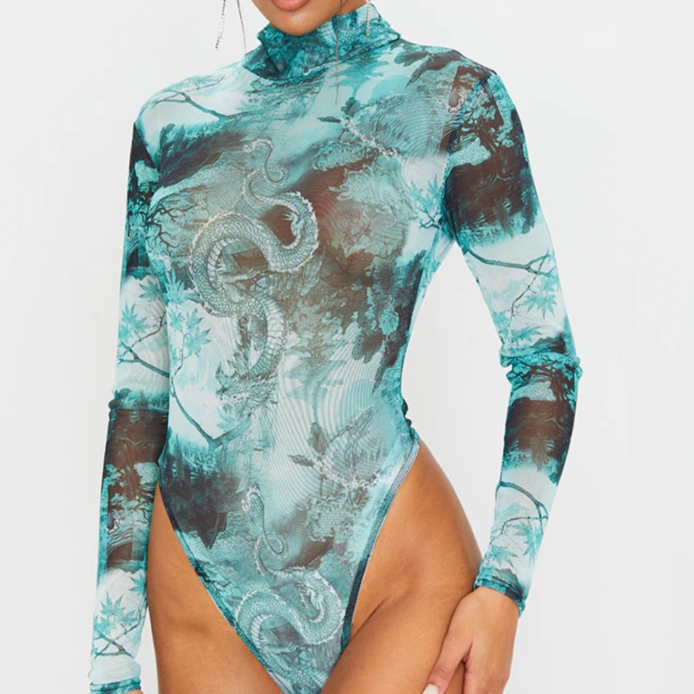Turtleneck White Mesh Bodysuit